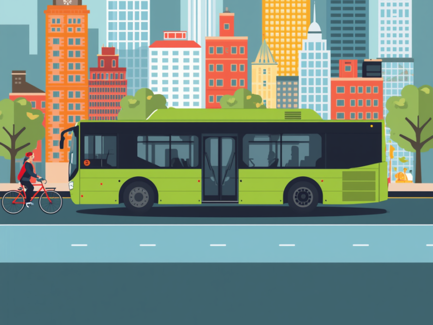 Bus und Radfahrer in der Stadt